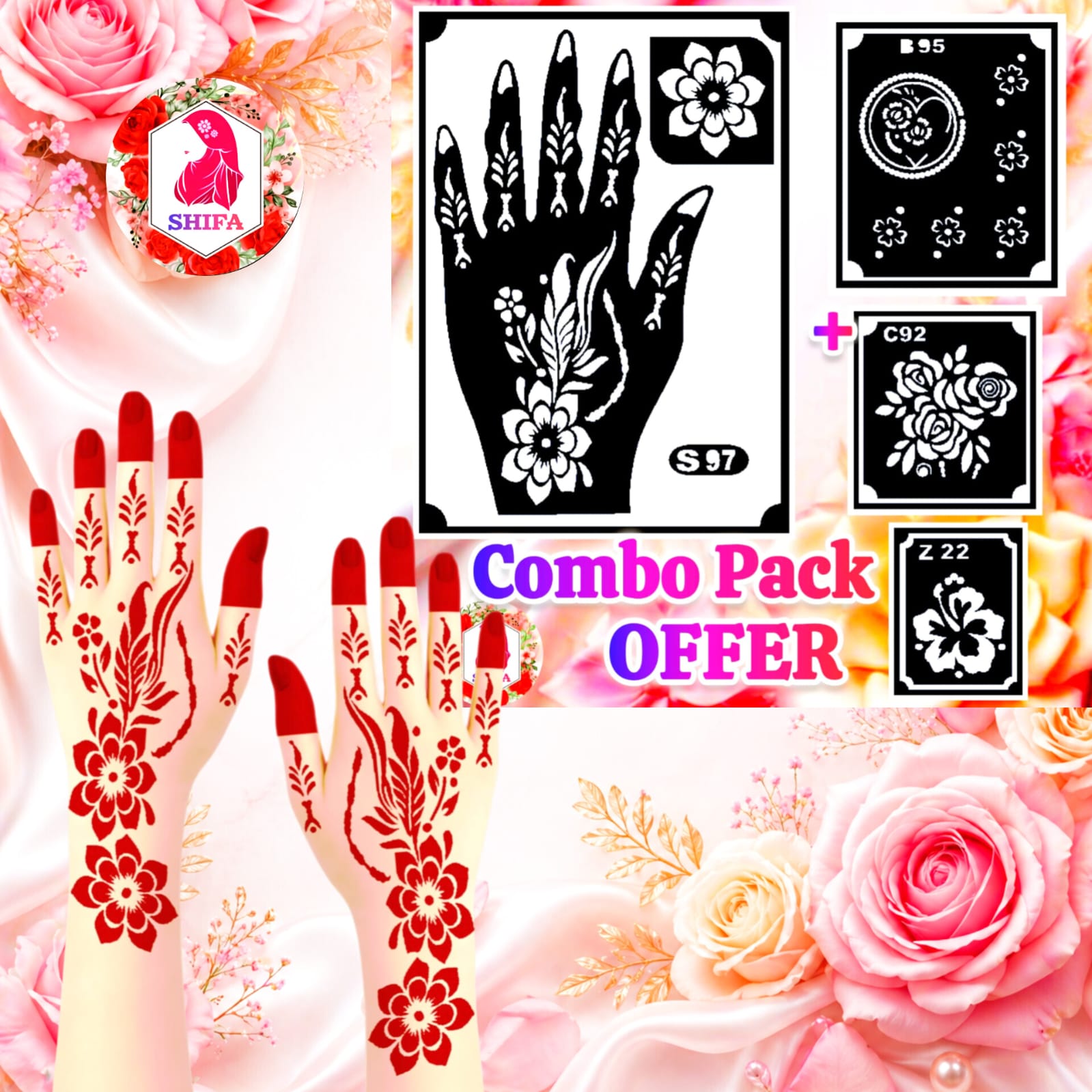 S 97 A bold yet elegant floral pattern Sticker Overview Henna Stencil - Shifa Stencil